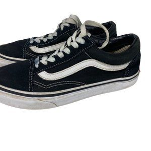 Vans Old Skool low top skate shoes sneakers black white leather women's size 6.5